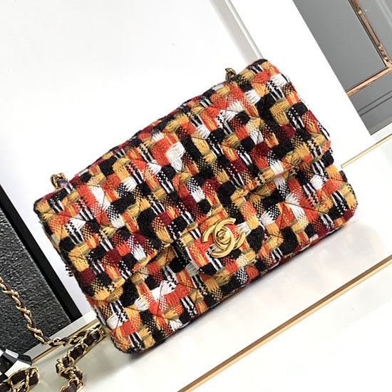 Lille Chanel Tweed Flap Taske Orange As2320