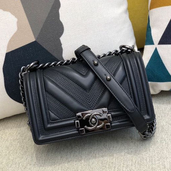 Lille Dreng Chanel Kalveskind Flap Taske Sort A67085