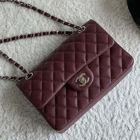 Lille Klassisk Chanel Grain Kalveskind Flap Taske Bordeaux A01117