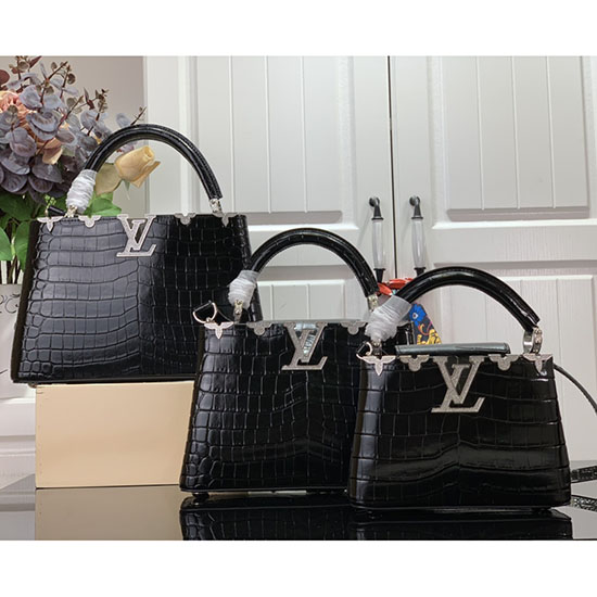 Louis Vuitton Prægede Krokodille Capucines Bb Sort Med Sølv N48865