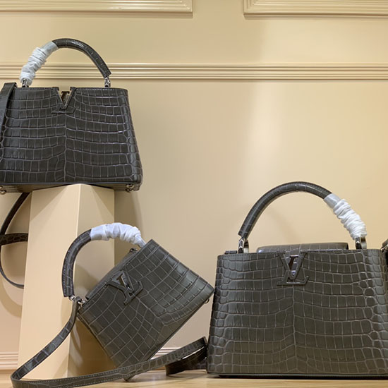 Louis Vuitton Præget Krokodille Capucines Grå N92175