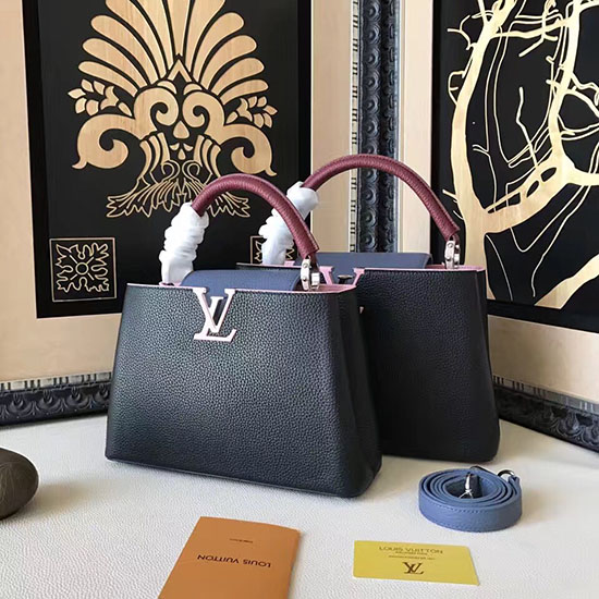 Louis Vuitton Taurillon Læder Capucines Pm Sort Og Blå M42237