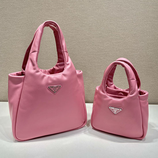 Medium Polstret Prada Blød Nappa Læder Taske Pink 1bg413