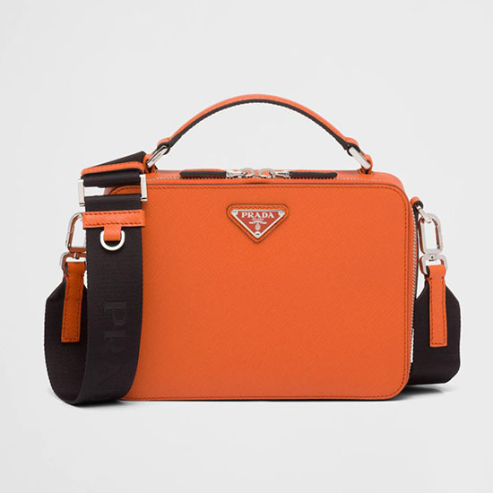 Medium Prada Brique Saffiano Lædertaske Orange 2vh069