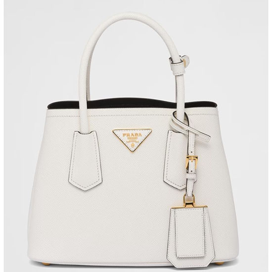 Prada Dobbelt Saffiano Læder Mini Taske Hvid 1bg443