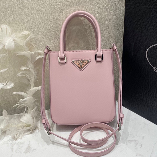 Prada Lille Børstet Læder Tote Pink 1ba331