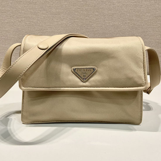 Prada Lille Polstret Nylon Skuldertaske Beige 1bd313