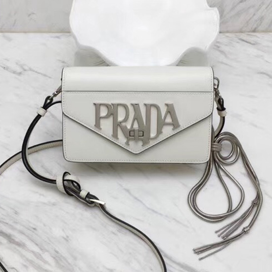 Prada Læder Skuldertaske Hvid 1bd101