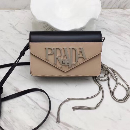 Prada Læder Skuldertaske Pink Og Sort 1bd101