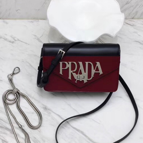 Prada Læder Skuldertaske Rød Og Sort 1bd101