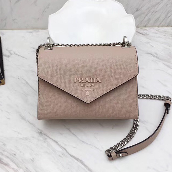 Prada Monokrom Saffiano Læder Taske Pulver Pink 1bd127