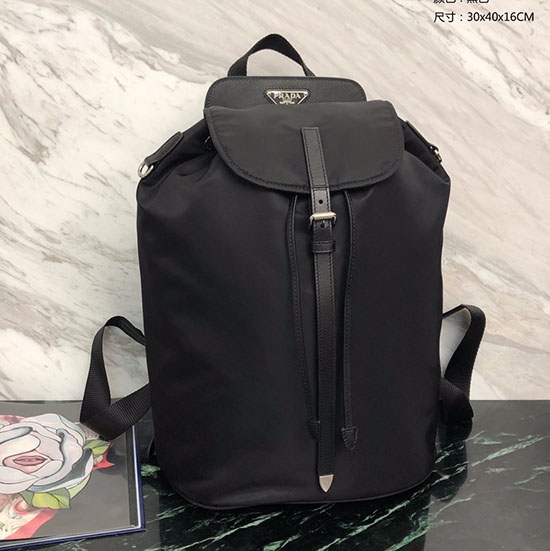 Prada Nylon Og Saffiano Læder Rygsæk Sort 1bz069