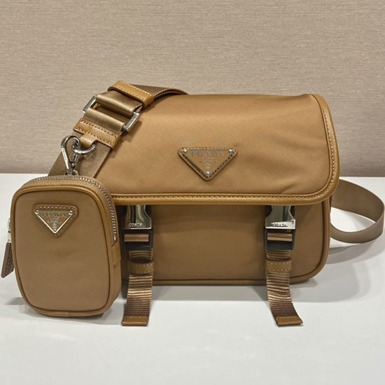 Prada Re-nylon Og Saffiano Læder Skuldertaske Camel 2vd034