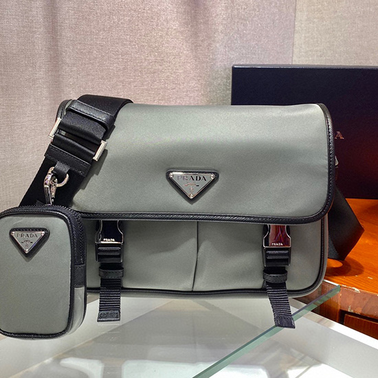 Prada Re-nylon Og Saffiano Læder Skuldertaske Grå 2vd769