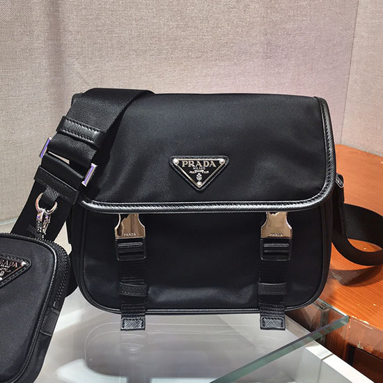 Prada Re-nylon Og Saffiano Læder Skuldertaske Sort 2vd034