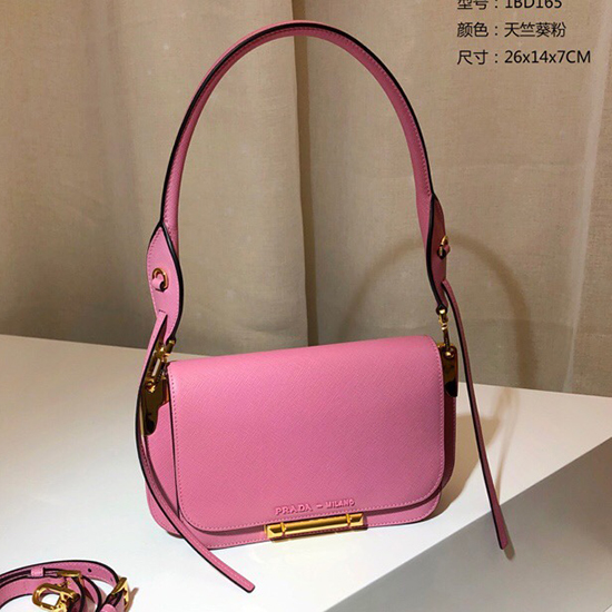 Prada Saffiano Skuldertaske I Læder Pink 1bd165