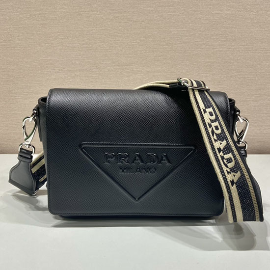 Prada Saffiano Skuldertaske I Læder Sort 2vd046