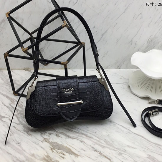 Prada Sidonie Croco Skuldertaske Sort 1bd168