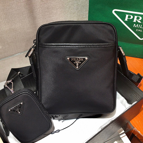 Prada Skuldertaske I Nylon Og Saffiano Læder 2vh112