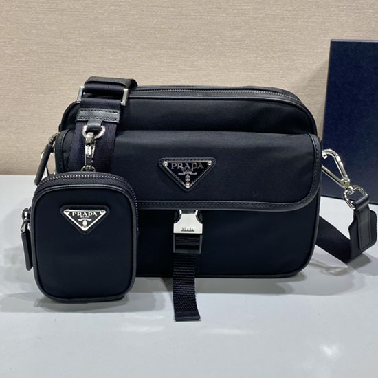 Prada Skuldertaske I Nylon Og Saffiano Læder 2vh133