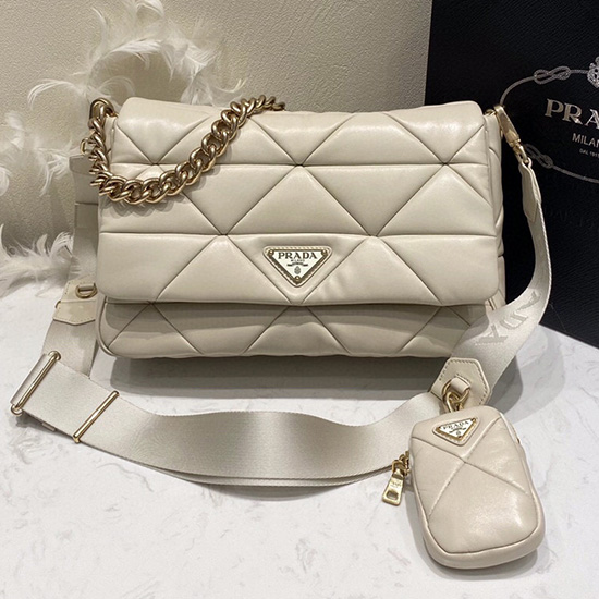 Prada System Nappa Læder Patchwork Taske Hvid 1bd291