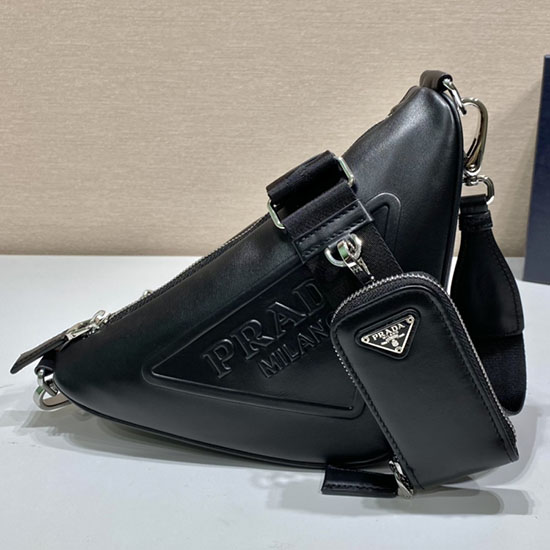 Prada Triangle Læder Skuldertaske Sort 1bh190