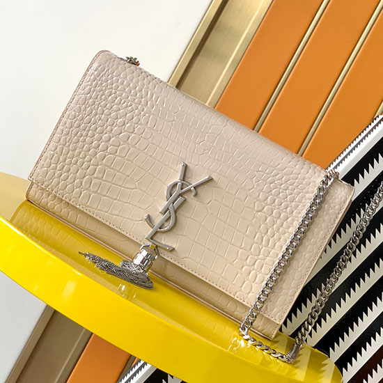 Saint Laurent Crocodile Kate 24 Kædetaske Beige 354119