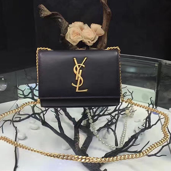 Saint Laurent Lille Kate Monogram Glat Læder Skuldertaske Sort Y121240