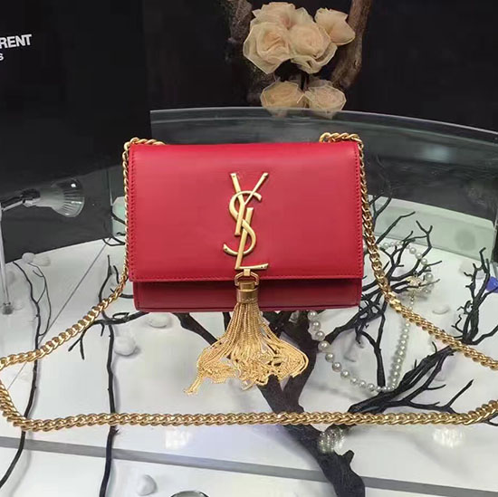 Saint Laurent Lille Kate Monogram Kvast Glat Læder Skuldertaske Rød Y121260