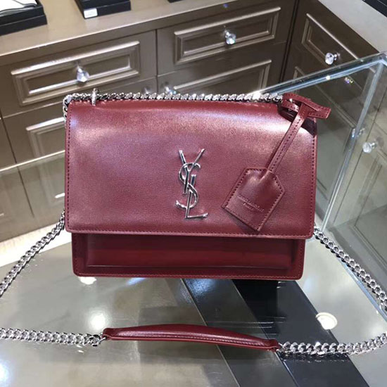 Saint Laurent Medium Solnedgang Monogram Taske Bordeaux 442906