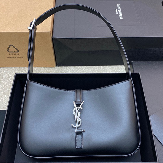 Saint Laurent Monogram Glat Læder Hobo Taske Sort Med Sølv 657228