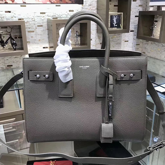 Saint Laurent Sac De Jour Souple Taske I Mørkegrøn Kornet Læder 464960