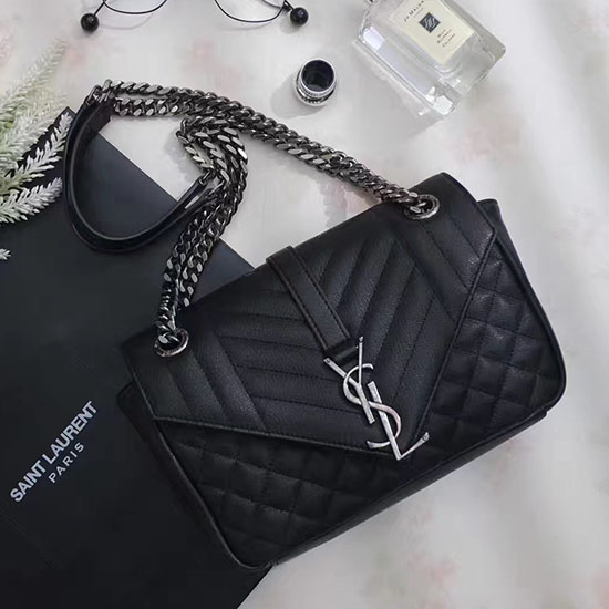 Saint Laurent Skuldertaske Med Monogramkæde I Sort Kalveskind 428125