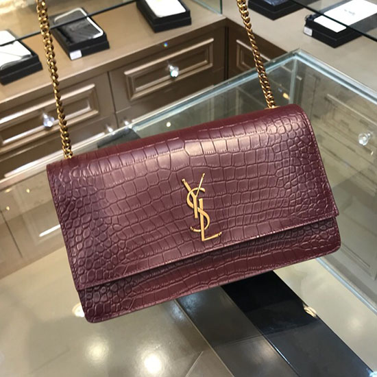 Saint Laurent Solnedgang Medium I Bordeaux Krokodille Præget Læder 515823