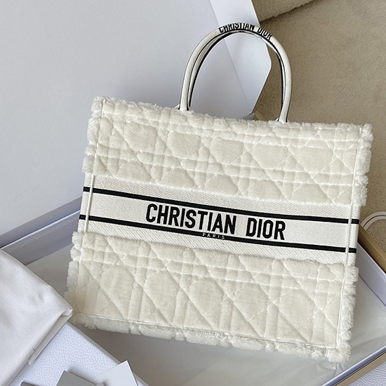 Stor Dior Bog Tote Hvid Cannage Shearling M1286