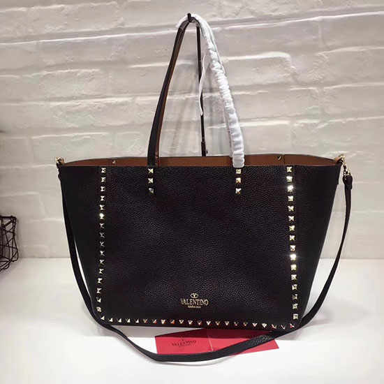 Valentino Guitar Rockstud Rullende Dobbelt Vendbar Tote Sort 102320