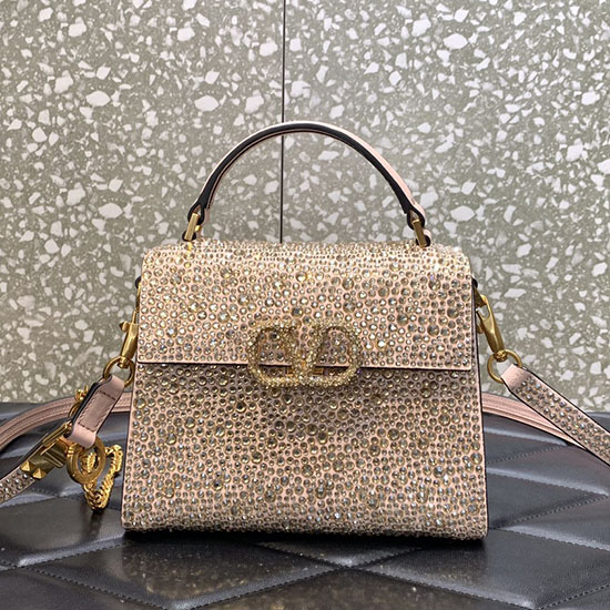 Valentino Mini Vsling Håndtaske Med Rhinestones Pink V0097