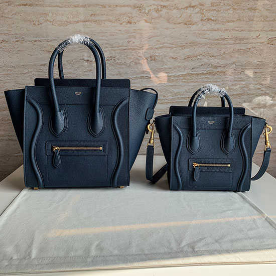 Celine Gepäcktasche Aus Getrommeltem Kalbsleder Blau Ce0805