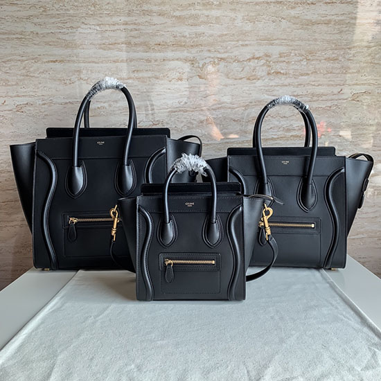 Celine Gepäcktasche Aus Glattem Kalbsleder Schwarz Ce0805