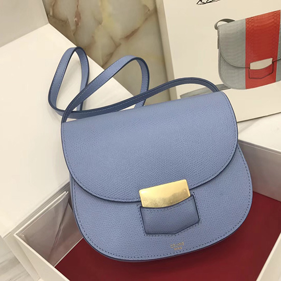 Celine Kleine Trotteur-Tasche Aus Genarbtem Kalbsleder Himmelblau Cl30038