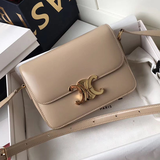 Celine Mittelgroße Triomphe-Tasche Aus Glänzendem Kalbsleder Creme C03081