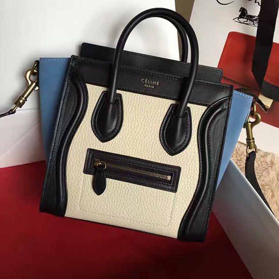 Celine Nano-Gepäck Beige Und Blau Originalleder Cl112510