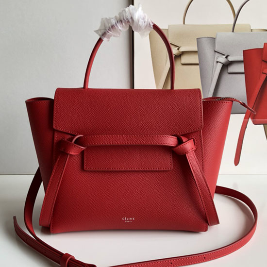 Celine Nano-Gürteltasche Aus Genarbtem Kalbsleder Rot CB20