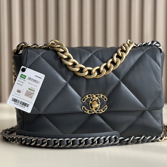 Chanel 19 Lammfell-Handtasche Mit Klappe Grau AS1160