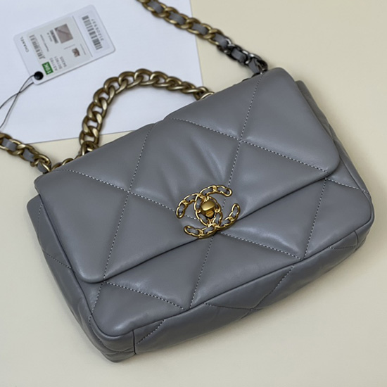 Chanel 19 Lammfell-Handtasche Mit Klappe Grau AS1160