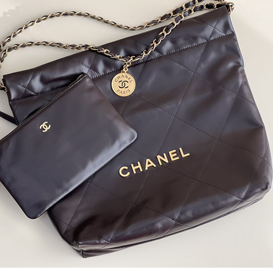 Chanel 22 Kleine Handtasche Aus Glänzendem Kalbsleder Burgunderrot AS3260