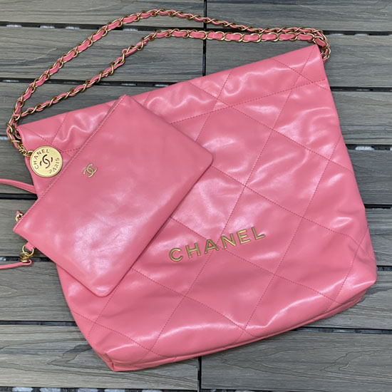 Chanel 22 Kleine Handtasche Aus Glänzendem Kalbsleder Rosa AS3260