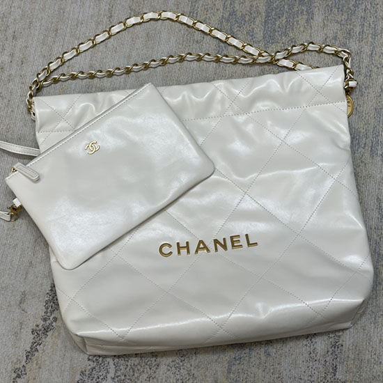 Chanel 22 Kleine Handtasche Aus Glänzendem Kalbsleder Weiß AS3260