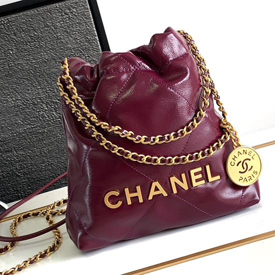 Chanel 22 Mini-Handtasche Burgunderrot AS3980