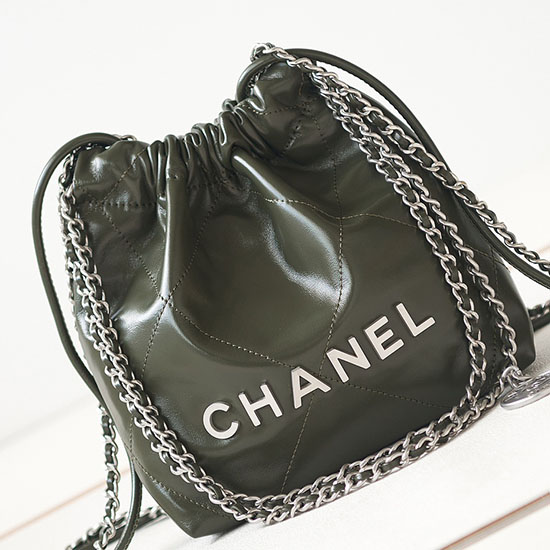 Chanel 22 Mini-Handtasche Dunkelgrün AS3980